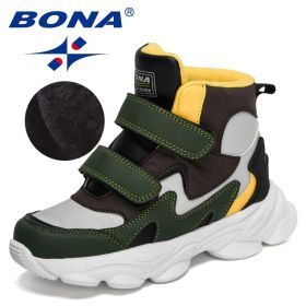 BONA 2022 New Designers High Top Winter Hiking Shoes Children Warm Sports Shoes Boys Non-slip Outdoor Plush Ankle Boots Girls (Color: Light gray D brown, size: 3)